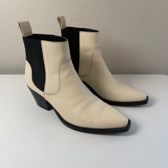 Everlane‎ Women's Cream Leather Heeled Ankle Boots Size 9.5 Made in Italy - Picture 1 of 10
